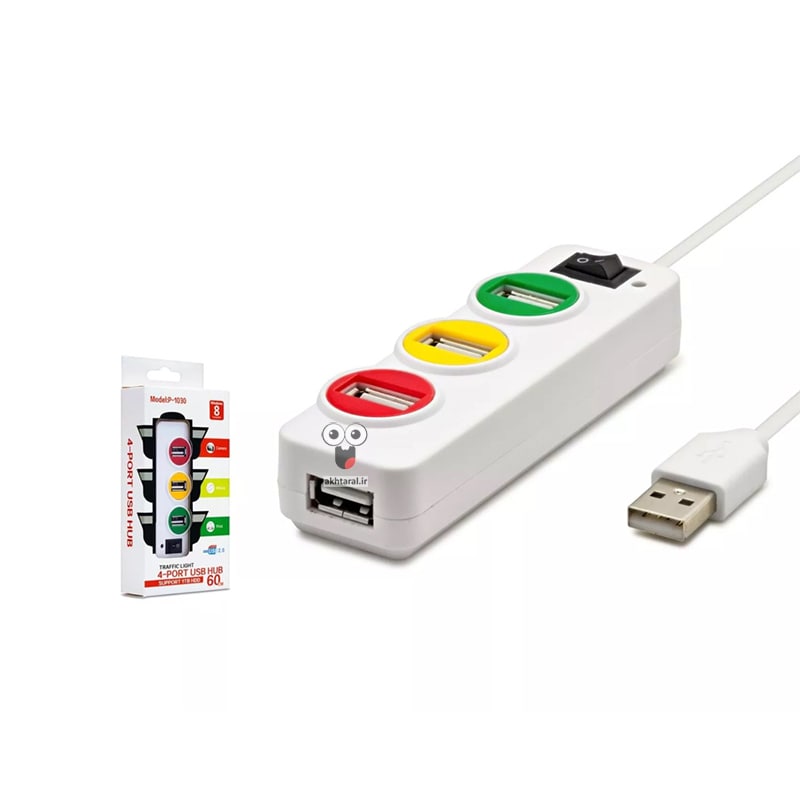 هاب 4 پورت USB 2.0 مدل P-1030 طرح چراغ راهنمایی