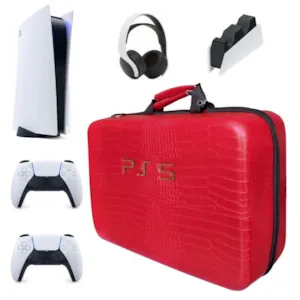 کیف PS5 چرمی قرمز مدل پوست ماری کیف PS5 چرمی قرمز مدل پوست ماری