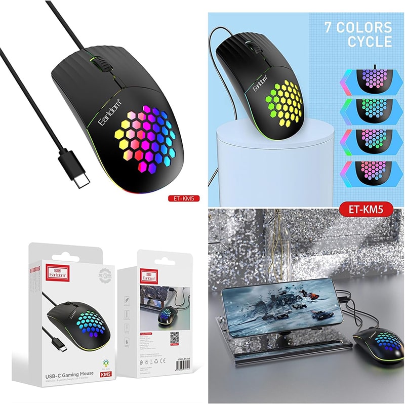 ماوس با نورهای رنگارنگ مدل ET-KM5
